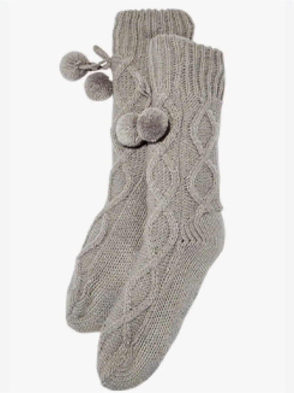 Muk Luks Gray Cable-Knit Pom-Pom Socks L / XL